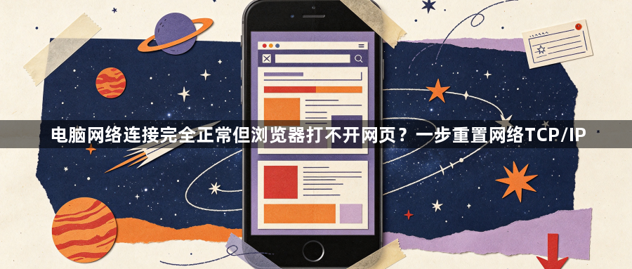 电脑网络连接完全正常但浏览器打不开网页?一步重置网络TCP/IP1